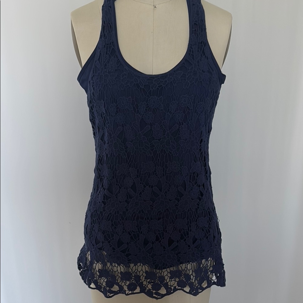 Women's Navy Lace Tank Top